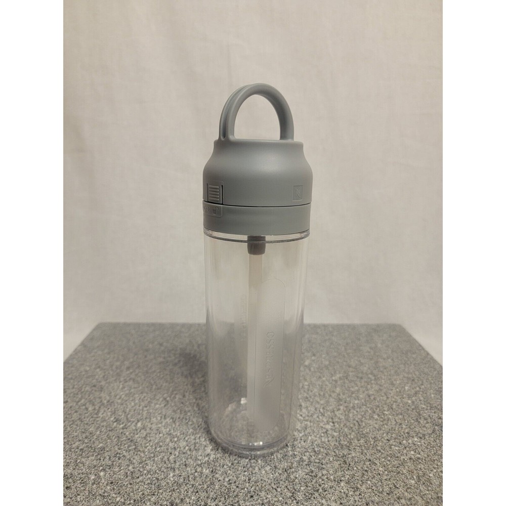 Nespresso Nomad Collection Ice Tea / Coffee Bottle Large Grey w/ Straw